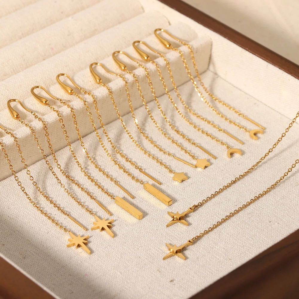 

Nabest 18K Gold Plated Hypoallergenic Earrings Wire Link Women Waterproof Stainless Steel Star Moon Tassel Earing Jewelry