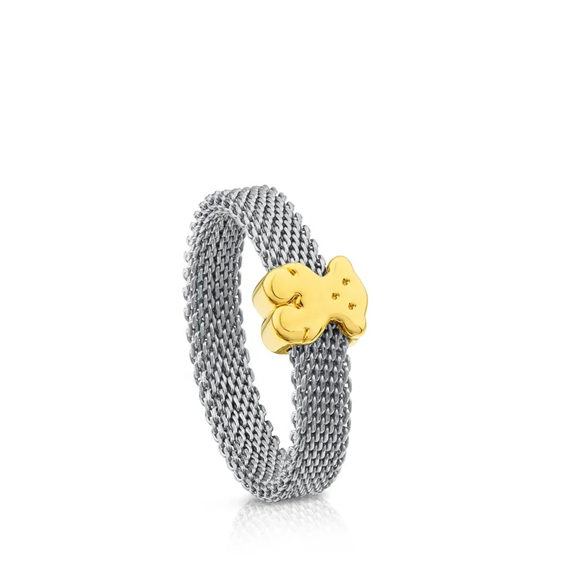 

S925 Silver Spain Classic Bear New Silver Icon Mesh Bear Ring Women's Engagement Ring