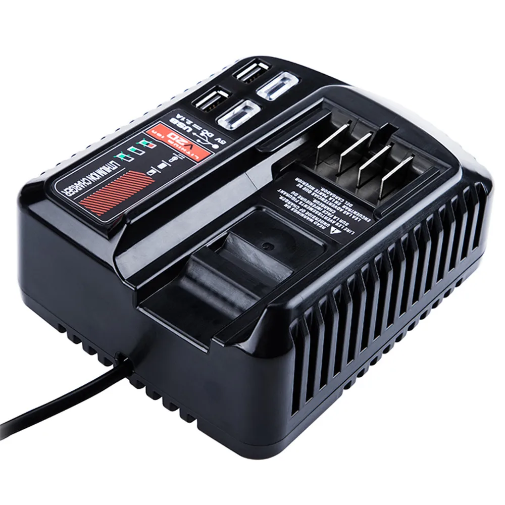 

For CRAFTSMAN 20V 2A Li-ion Battery Charger CMCB102 100V/240V Rechargeable Power Tool Lithium Battery Charger With Dual USB, Black