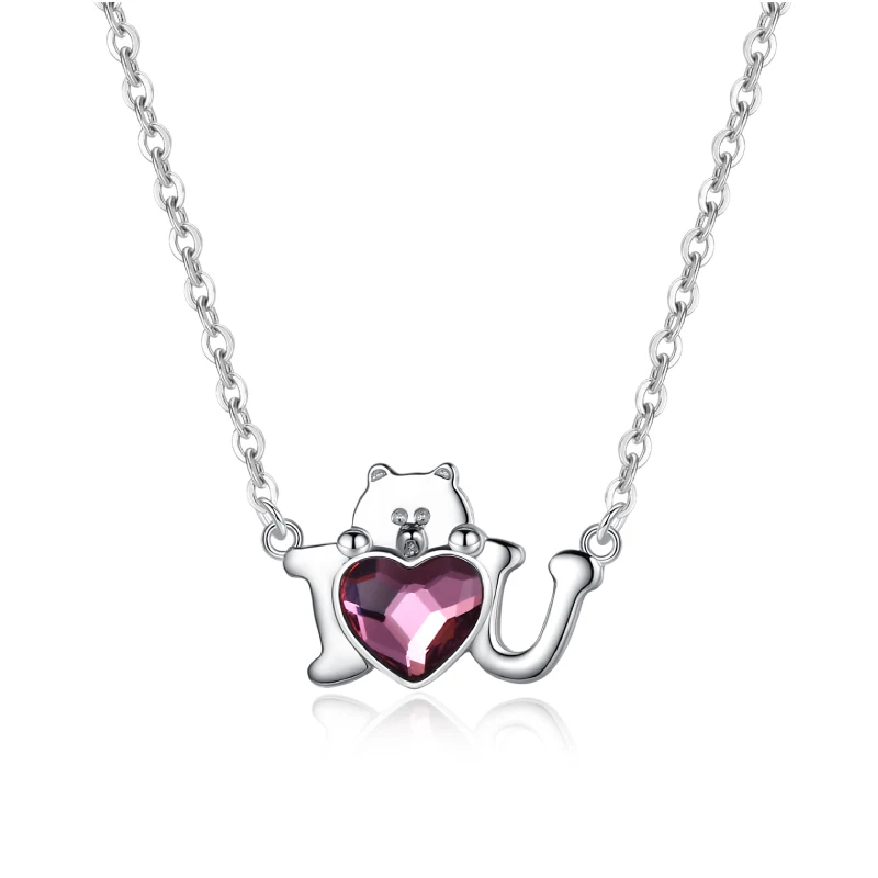 

RINNTIN SWN13 Cute Bear Pendants Customised Necklaces Jewelry 925 Sterling Silver Crystal Heart Necklace for Women Girls