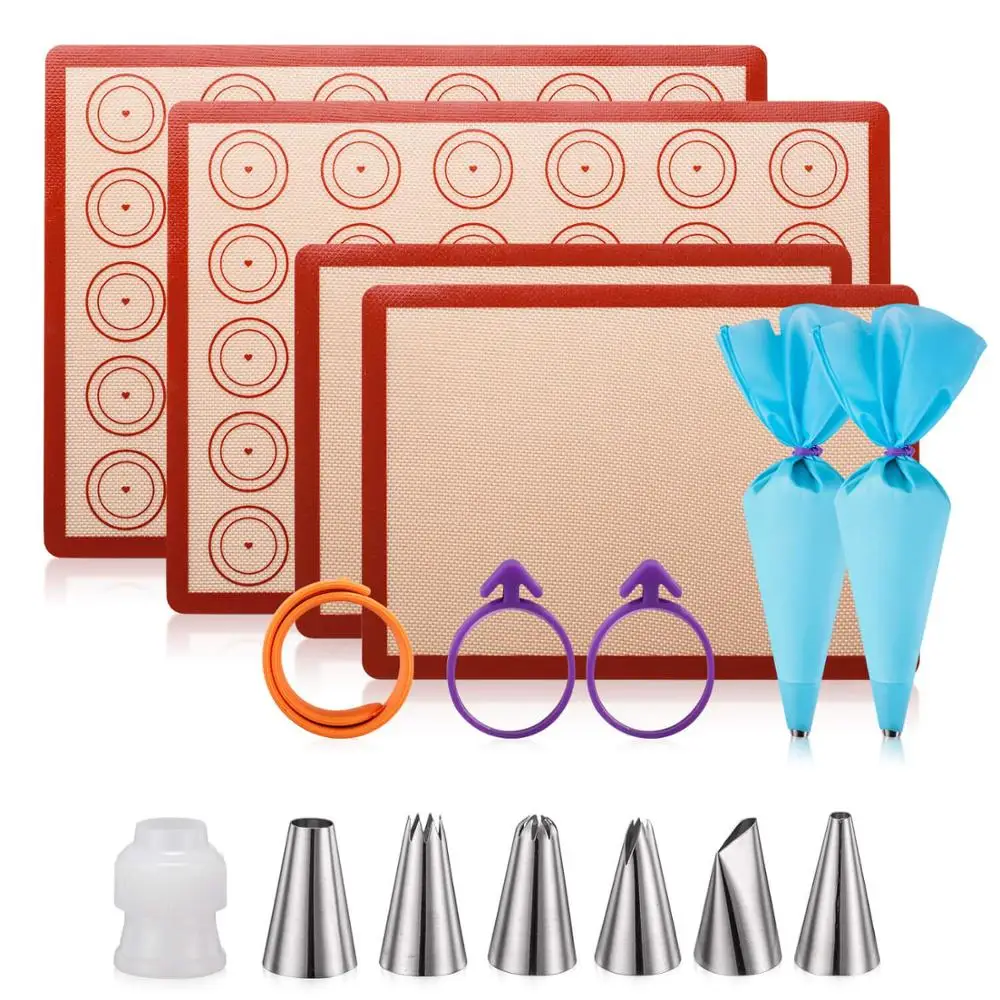 Custom Macaron Silicone Mat Baking Kit - 2 Half Sheet Macaron Mat,2 Quarter Sheet,Nonstick Cookie Mat for Baking Pan Liner