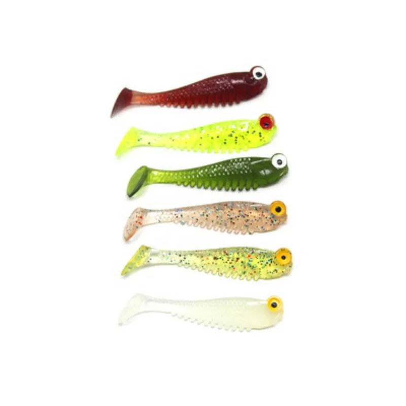 

OEM and on stocks bulk wholesale simulation bait luminous bionic bait pvc material t tail small fishy smell soft bait, 7 colors