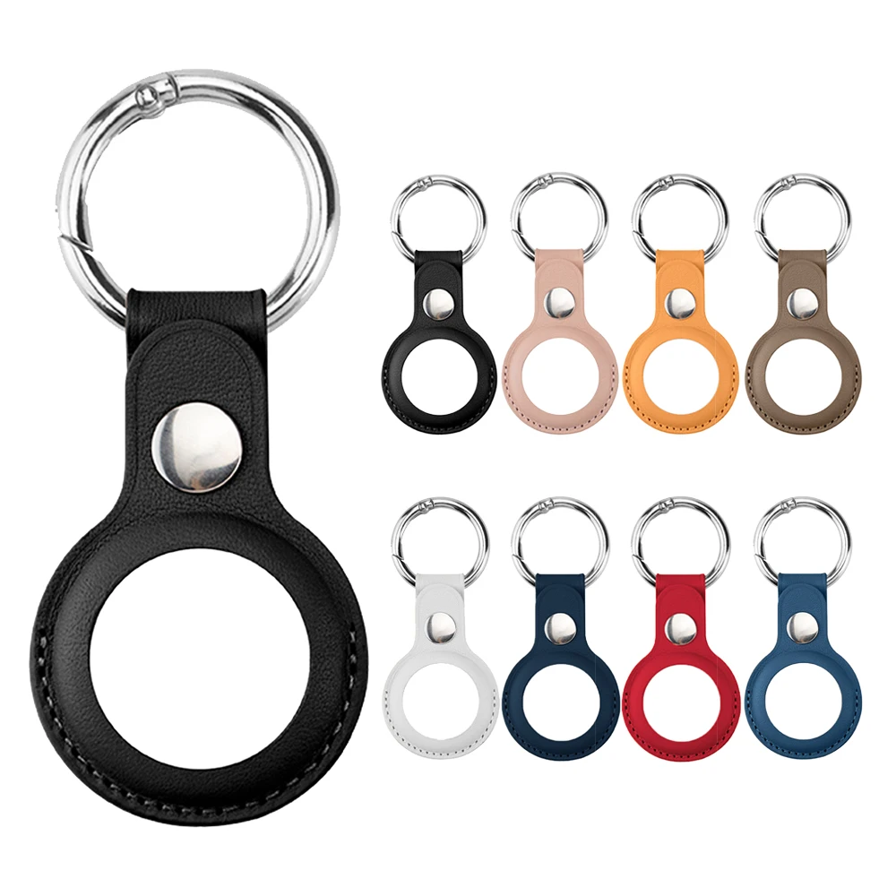 

Keychain Hang Air Tags Anti Lost Proof Locator Tracker Pet Key Ring PU Leather Protective Cover Case For Airtag Apple, 8 colors