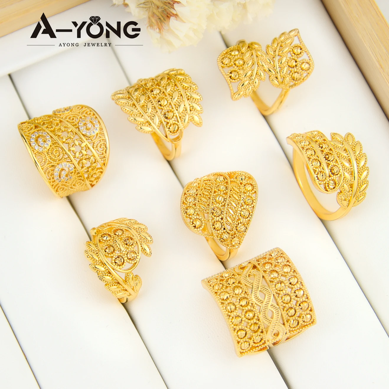 

Factory Wholesale Mulit Shape Tree Leaf Zirconia Ring Women 18k Gold Plated Ring