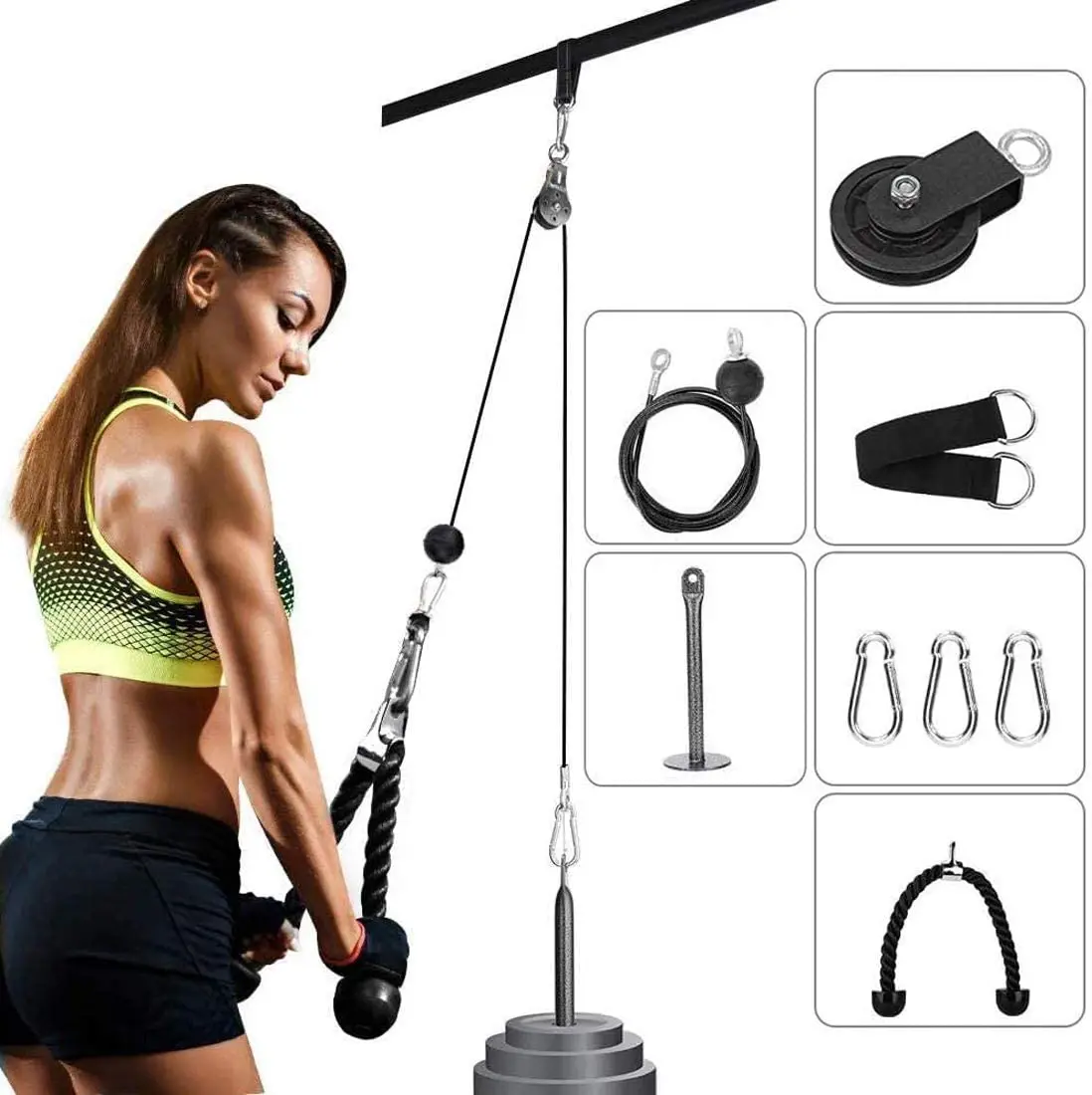 

Arm Strength Trainer Weight Grip Rope Cable Gy Fitness Pulley Cable System Gym Equipment, Pink+black,green+black,yellow+black