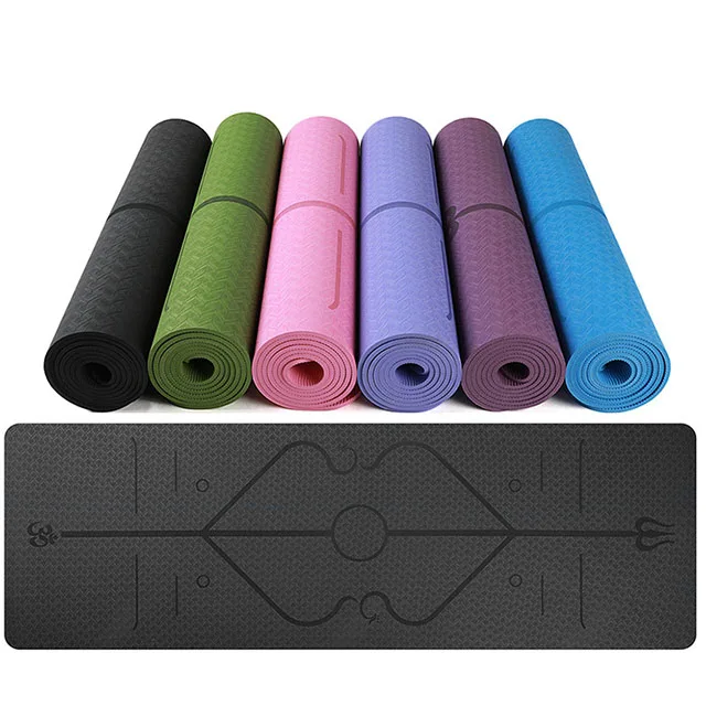 

1830*610*6mm TPE Yoga Mat with Position Line Non Slip Carpet Mat For Beginner Environmental Fitness Gymnastics Mats, Black, purple ,blue ,light blue, green,pink