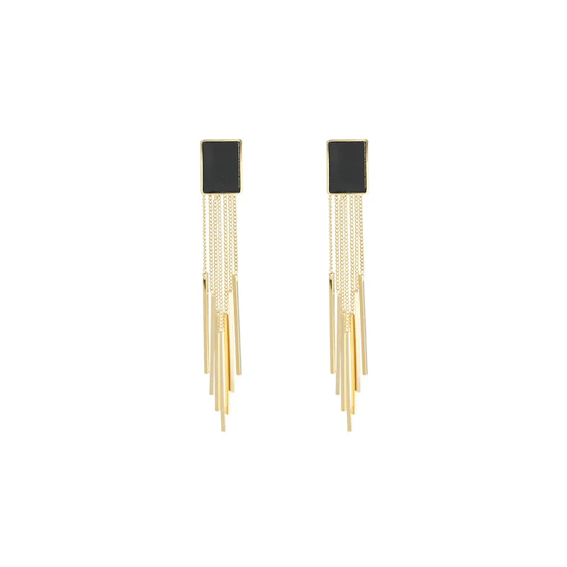 

2022 New French style vintage Long tassel earrings exquisite female personality rectangular black shell eardrops earrings, Photo