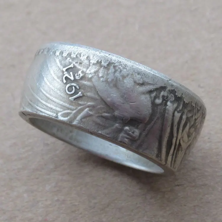 

Handmade from American Dollar 1921 Coin Silver Plated Ring Handcrafted US Size 8-16# Coin Rings