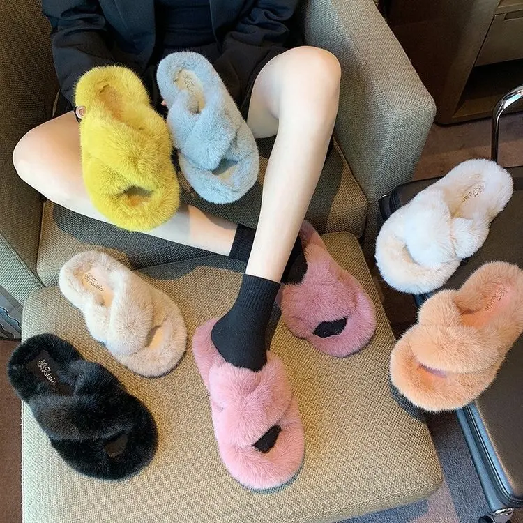 

online shop hot sale women shoes artificial fur home slippers, Customized color