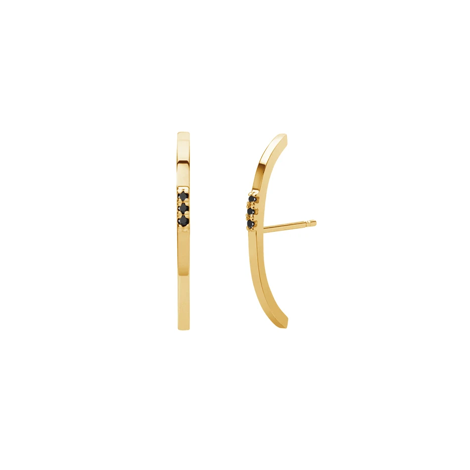 

hot sale jewelry cuff 925 sterling silver earrings 18k gold plated ear cuff earrings with black zircon