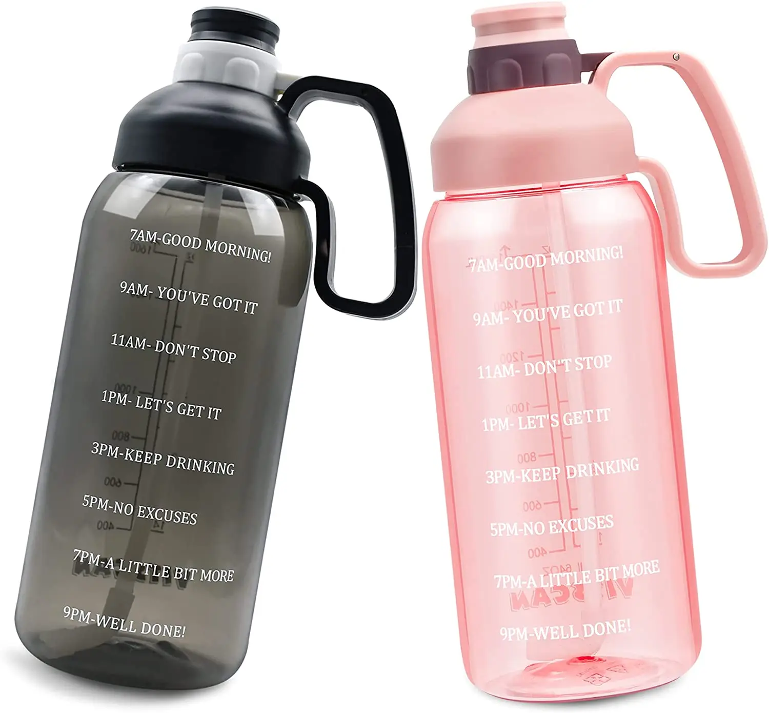 

Custom Logo 64oz Water Bottle Amazon Hot Selling Motivational BPA Free Plastic Half Gallon Water Bottle With Straw Time Maker, Customized