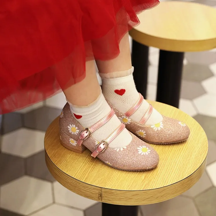 

Spring new low-heeled small leather shoes children princess shoes small daisy fashion European and American wholesale, Black,gold,pink