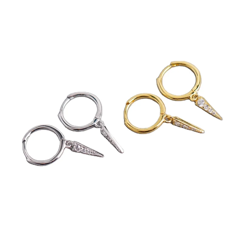 

Simple Korean S925 silver earrings female set diamond long triangle tremella buckle geometric personality tassel earrings