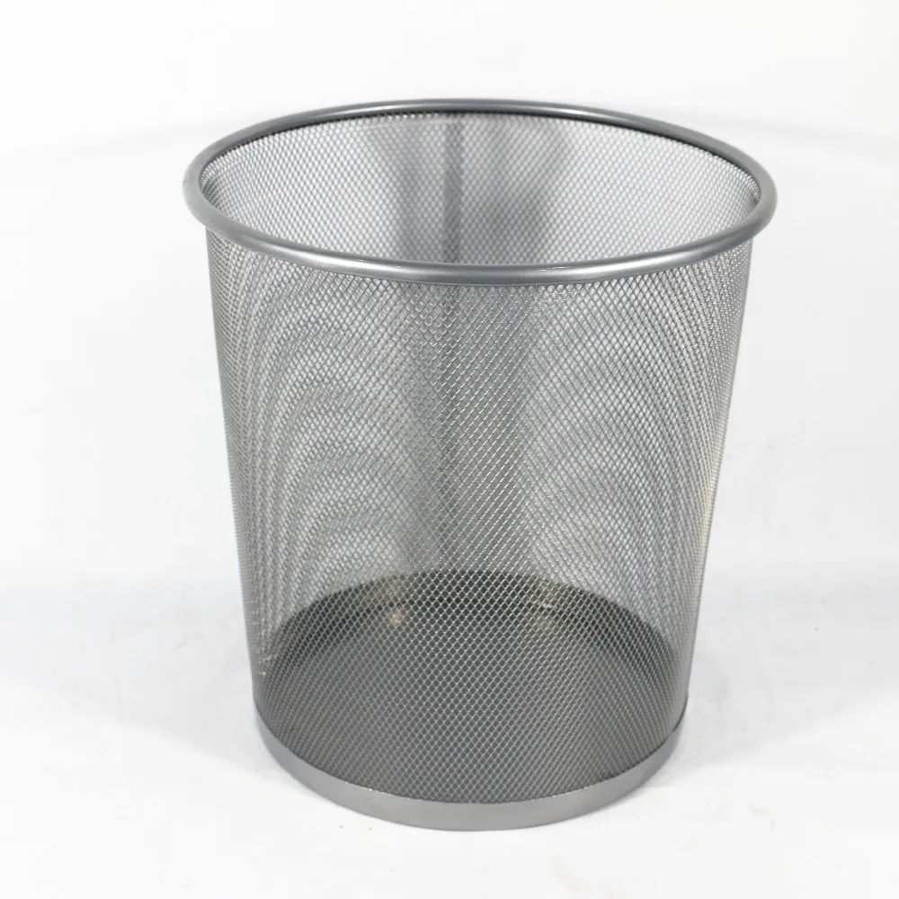 

Metal Mesh Wire Small Size Round Paper Waste Trash Can, Black,silver