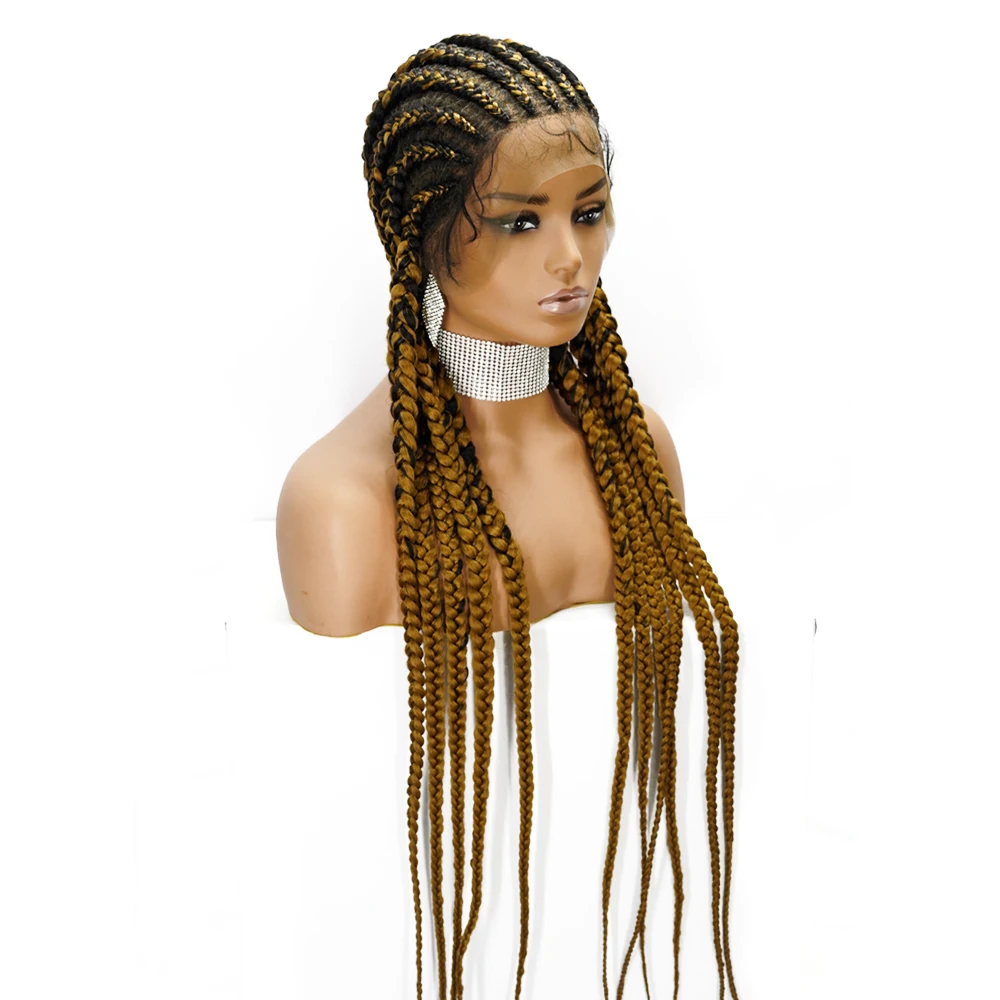 

Ladies Braided Synthetic Wig African American Multi Colored Braided Hair HD Lace Wig For Black Women, Picture