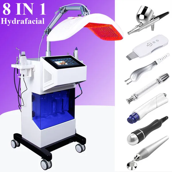 

8 in 1 multifunction hydrafacials Hydro dermabrasion facial high frequency pdt led light therapy facial Oxygen injector