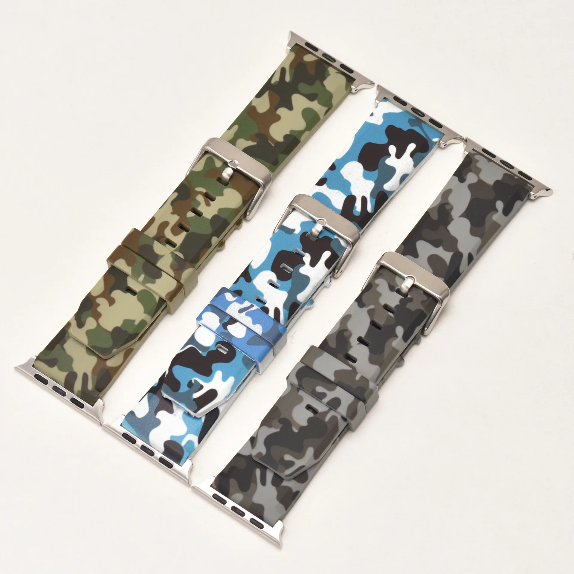 

Cheap Camouflage silicone Watch strap with apple Connector for Man 20mm 22mm 24mm apple iwatch strap replacement, Green,blue,gray