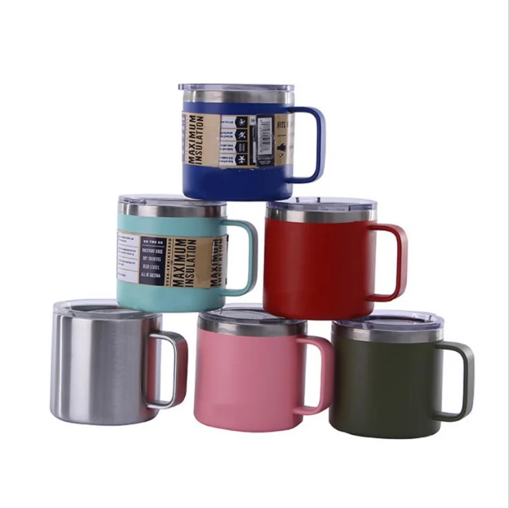 

vacuum thermos insulated beer thermal camping stainless steel tea water milk juice coffee travel mug with handle and lid 14oz, Coffee mug