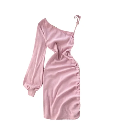 

2021 Customized Tags Latest Design Women European Fashion One Shoulder Slim Bodycon Mini Dress