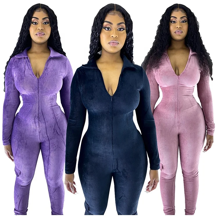 

Winter Clothing Sports Long Sleeve One Piece Rompers Women Bodysuits Velvet Jumpsuit, Dark blue / purple / pink