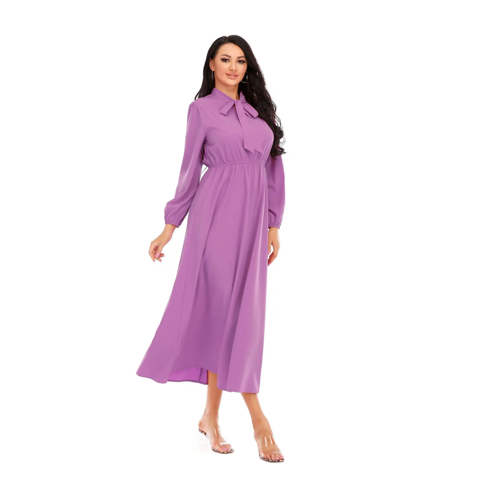 

Middle East solid color loose temperament dress robe Muslim women's wear