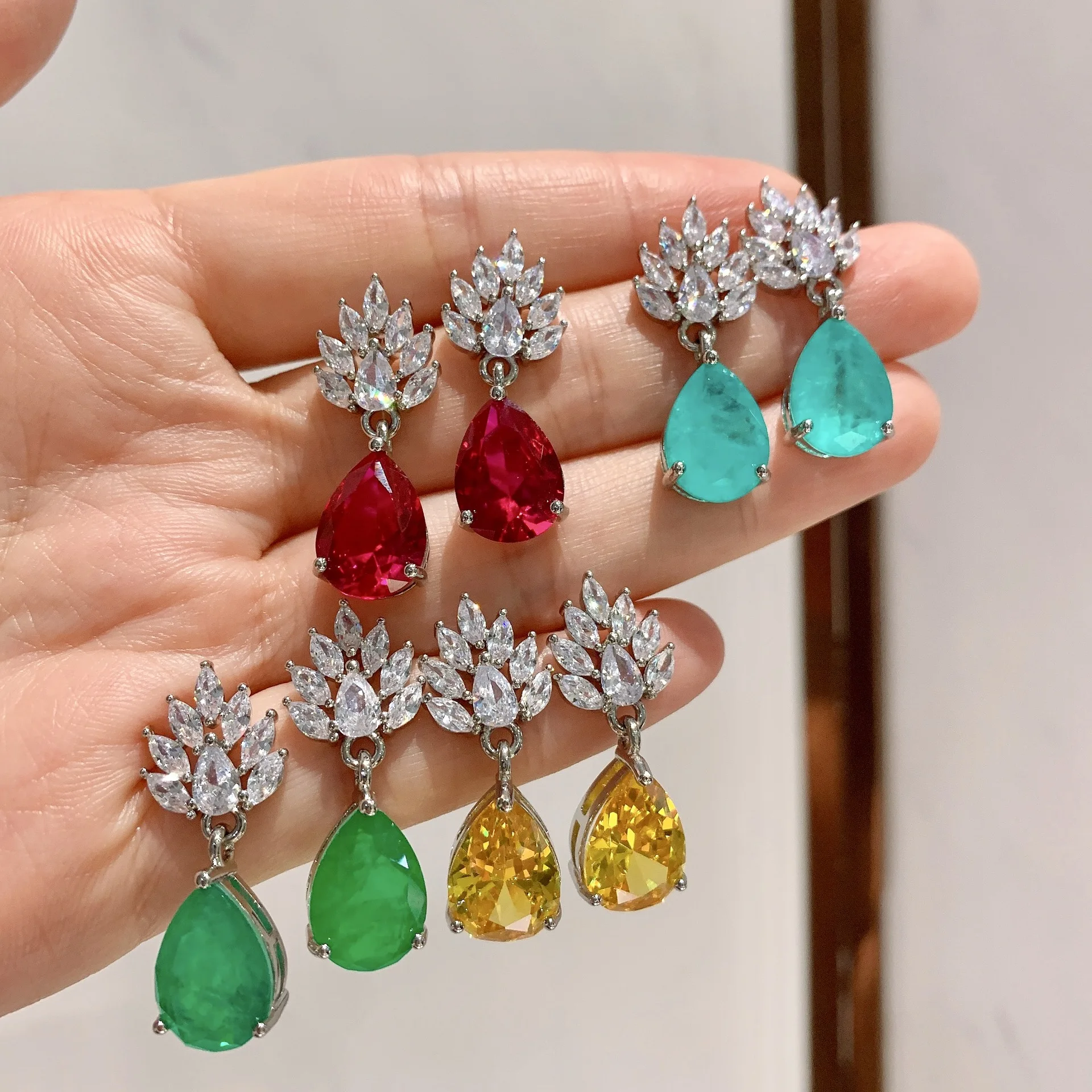 

5 Color Water Drop Big Zircon Stone Sterling Silver Stud Earrings for Women Fashion Earrings Jewelry 2022 Gift Earrings