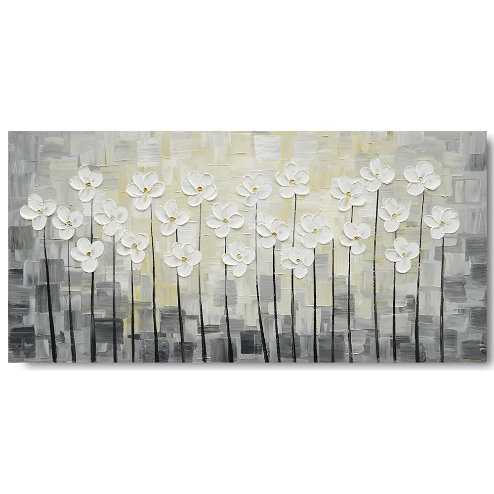 

White Handpainted 3D White Flower Wall Art Canvas Oil Painting Pictures For Decoration, Picture shows