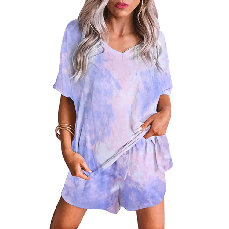 

Original Factory Newest Style Casual 2 Piece Women Sleepwear Tie Dye Pajamas