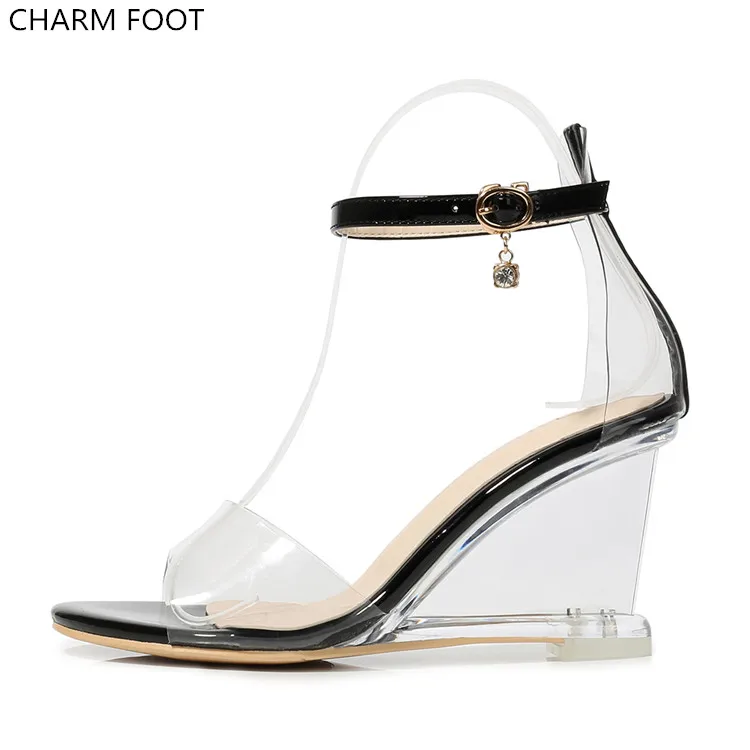 

china luxury latest ladies transparent sexy for women high heel sandals, Black gold silver