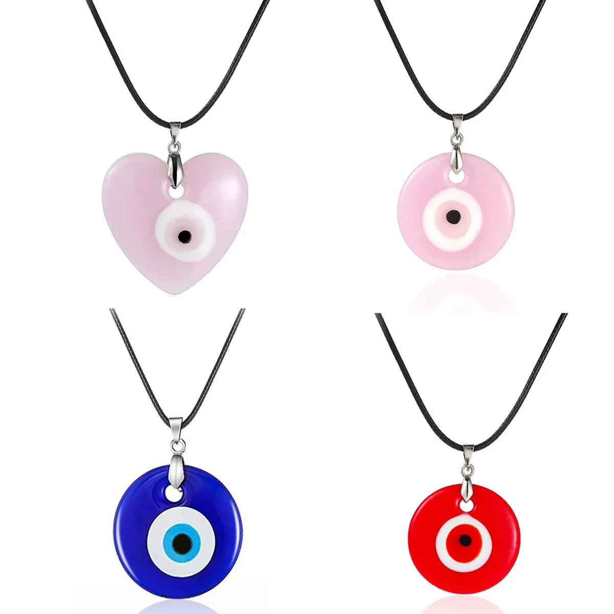 

JC Crystal Wholesale New Design Pink Heart Evil Eye Necklace Turkey Blue Eye Round Droplet Pendant Necklace