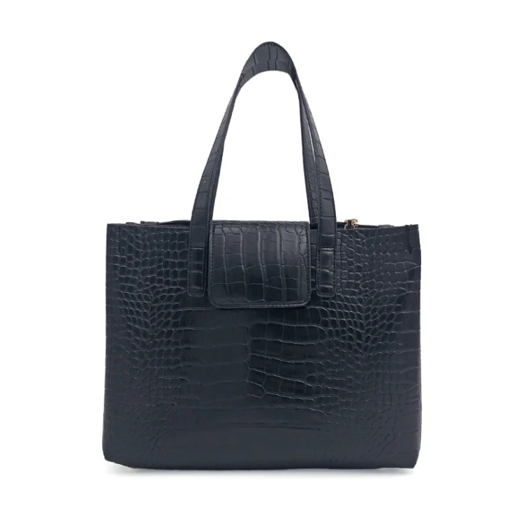 

China Fashion Wholesale Black PU Shopper Bag High quality alligator grain pu leather Tote Shoulder Bag Lady Handbag, As pics