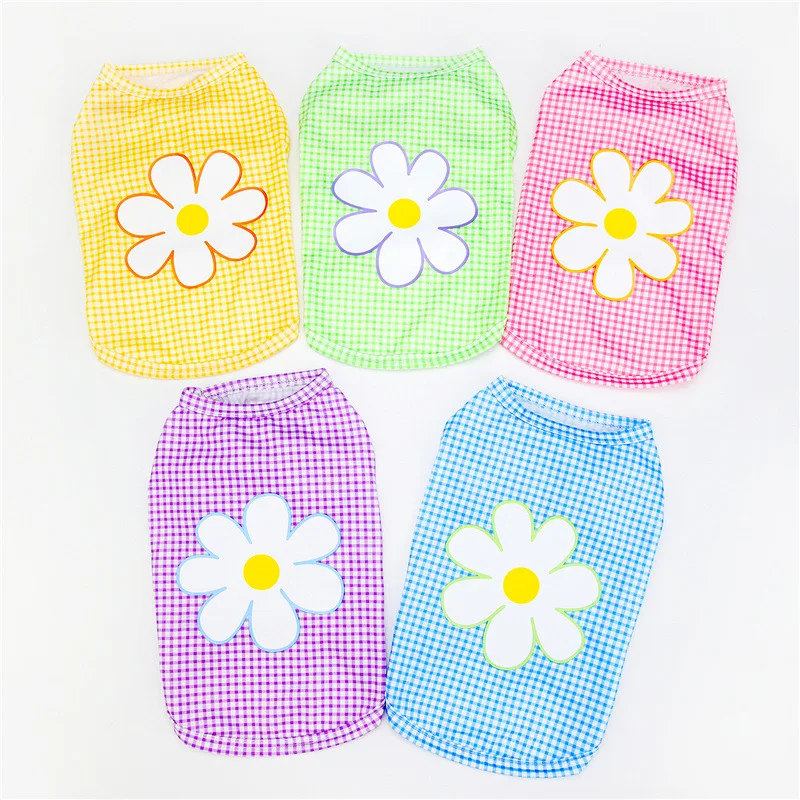 

New 2021 Summer Cat Puppy Clothes Cartoon Flower Print Thin Dog Vest Wholesale, 5 colors