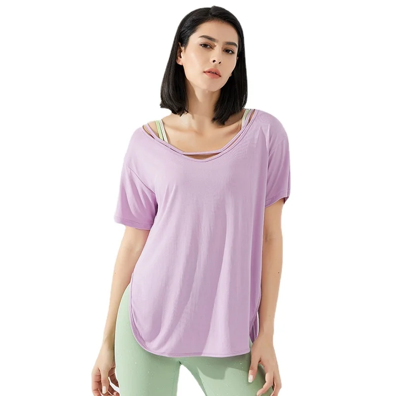 

Sports Top Women's Loose Short-Sleeved Breathable T-Shirt Summer Thin Yoga Clothes Net Celebrity Slim Fitness Clothes, As shown