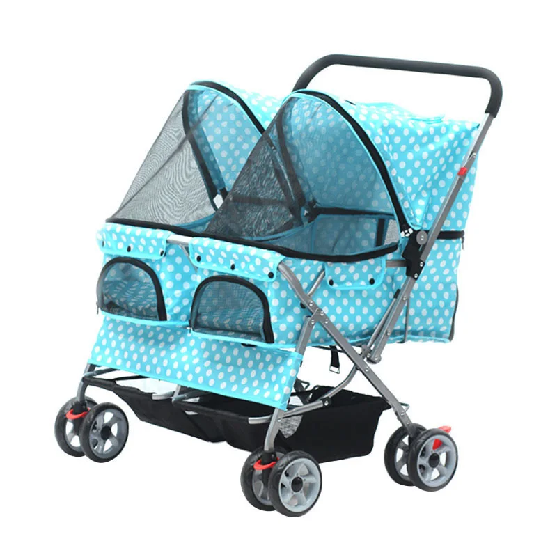 

New Style Portable Dog Foldable Pet Stroller Two-seater Pet Car, As picture