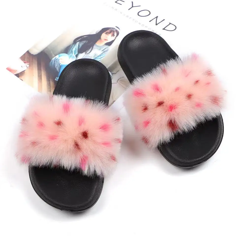 

New Factory Fashion Direct Sale Outdoor Ladies Sandals Non-Slip Furry Imitating Fox Slippers, Customized color