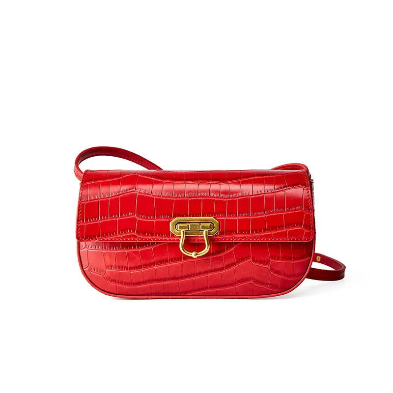 

2021 New Retro Crocodile Grain Leather Handbags Shoulder saddle bag fashion simple ladies leather bag, 3color