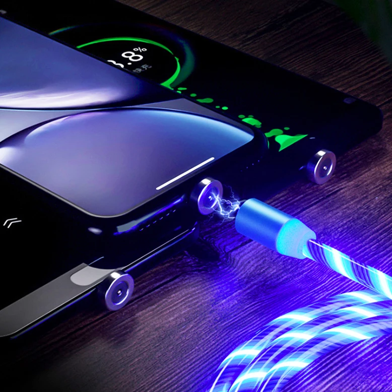 

Led Flowing Luminous Phone Charging Cable 3 In 1 Round Magnetic Cable Cell Phone Cable Magnetic Usb Charger 1m 2m, Blue/green/red/rainbow