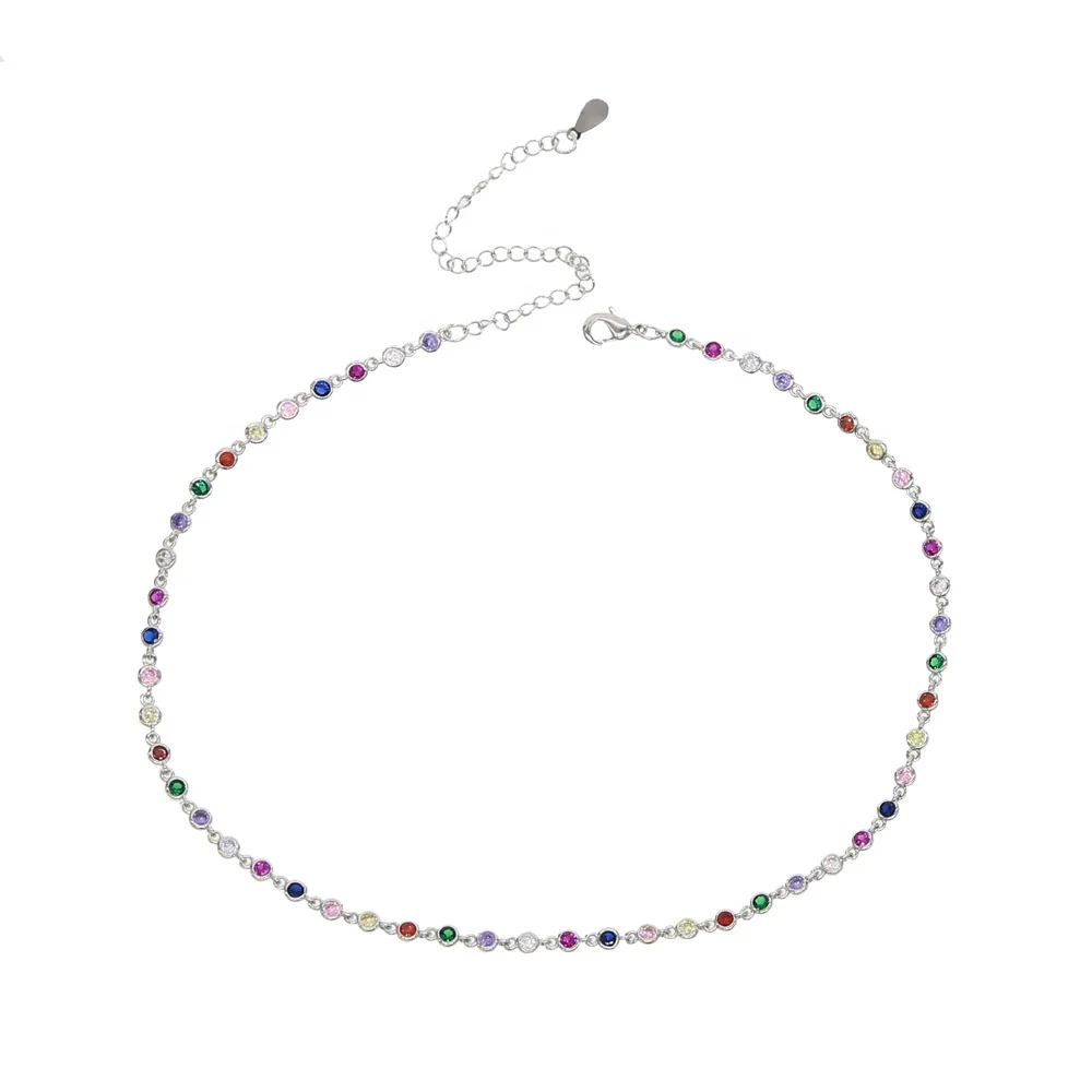 

Tiny rainbow cz round simple small water drop necklace delicate women girls jewelry new statement trendy choker necklaces