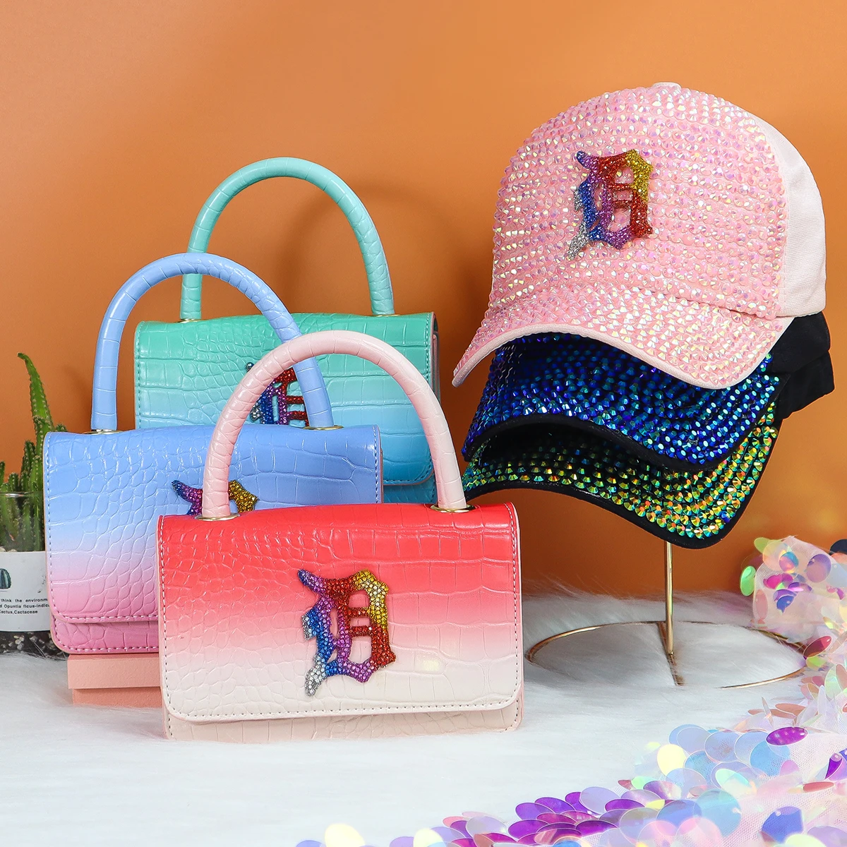 

Factory wholesale detroit women wallets ladies tote bags 8 color purse for women handbags and hats set, 8 colors