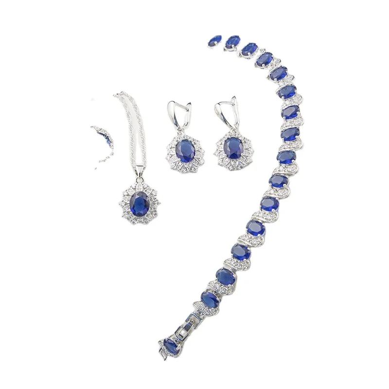 

2020 Trending Wholesale Quality Zircon Tennis Bracelets earring pendant ring jewelry for women wedding party gift, Blue