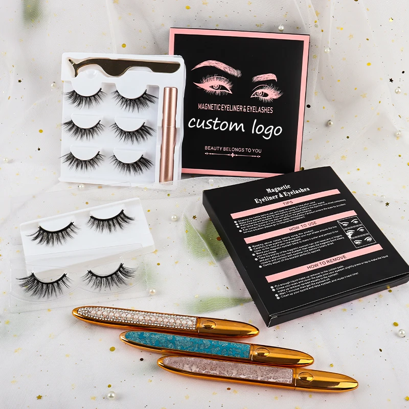 

Wholesale magnetic lashes set magnetic set lashes customized magnetic lashes, Black color