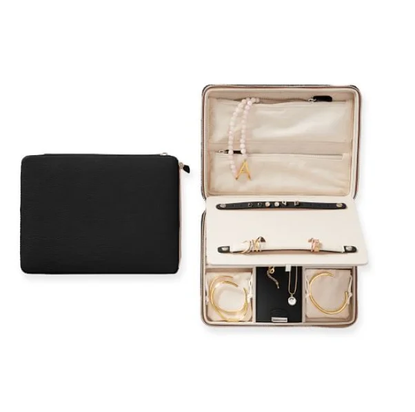 
vegan leather zipper jewelry organizer holder with mirror ring jewelry case travel jewelry box 