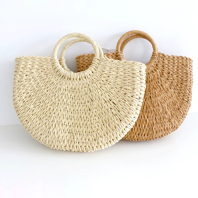 

New Wholesale Womens Beach Large Straw Tote Bag Summer Handwoven Rattan Bag Handbags, Depend on the product