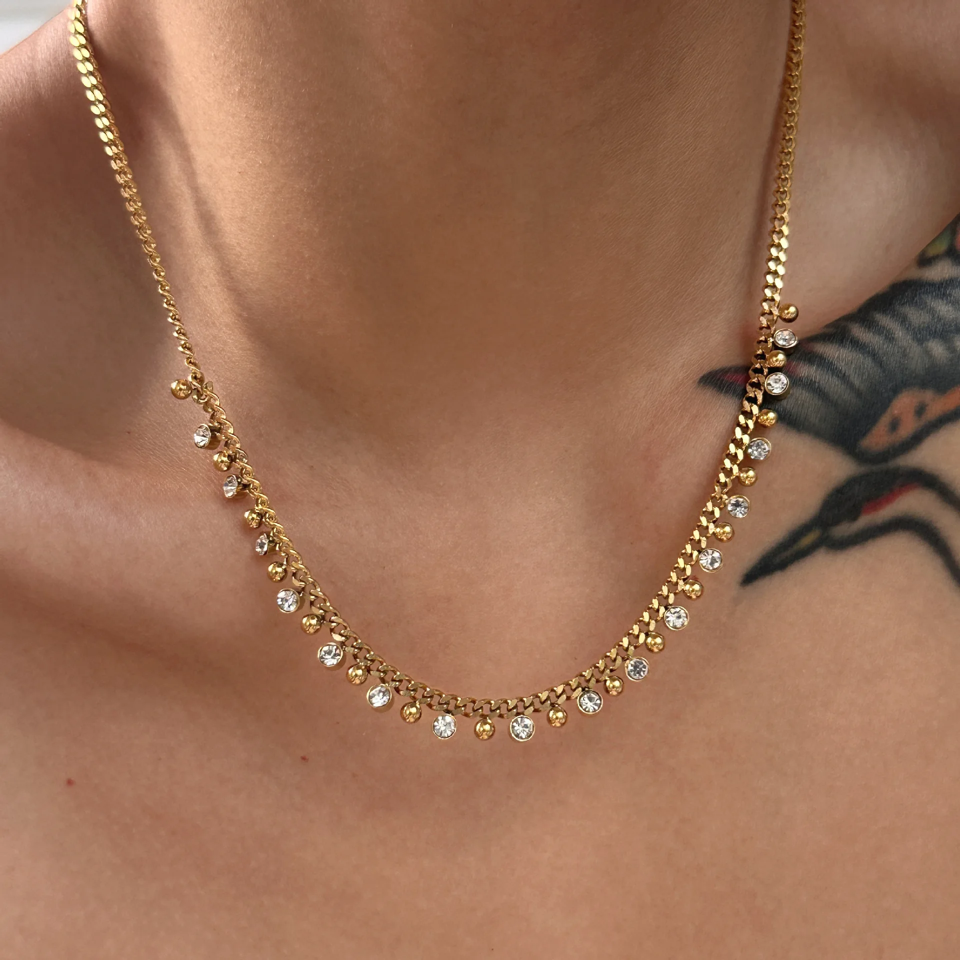 

Vintage Jewelry Waterproof 18k Gold Plated Stainless Steel Tassale Necklace Cubic Zirconia Cuban Chain Necklaces YF3645