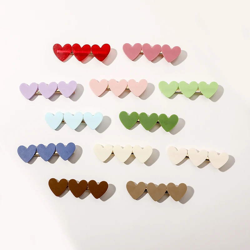 

Korean Style Women Hair Grips Solid Color All-Match Side Clip Bangs Clip Acrylic Metal Heart Hairpin