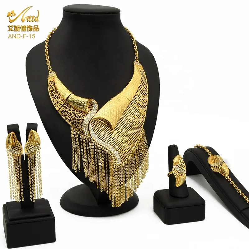 

Arabic 18K Long Necklace 2020 Wholesale Fashion Gold Plated African Women Indian Jewellery Dubai Bridal Jewelry Set For Wedding