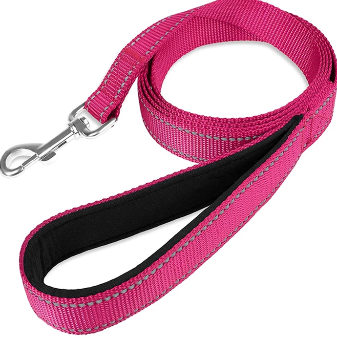 

Hot sale high quality multiple colors reflective nylon & soft neoprene handle pet dog bike leash