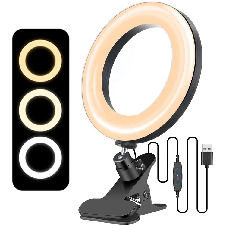 

Adjustable Photography Lighting For Makeup With Clamp LED Circle Selfie Ring Light, Black