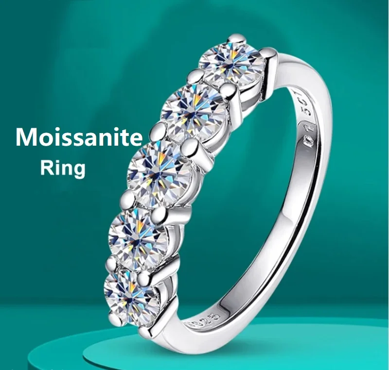 

925 Sterling Silver 18k Gold plated 5 stone 0.3ct tennis Eternity Band Diamond Moissanite Ring wholesale engagement fine Jewelry