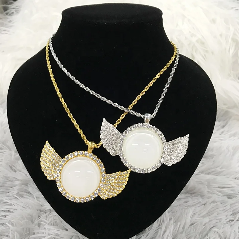 

Fashionable High Quality Sublimation HipHop Angle Wings Necklace Customized Photo Jewelry For Valentine's Day Gifts, Silver /gold/rose gold